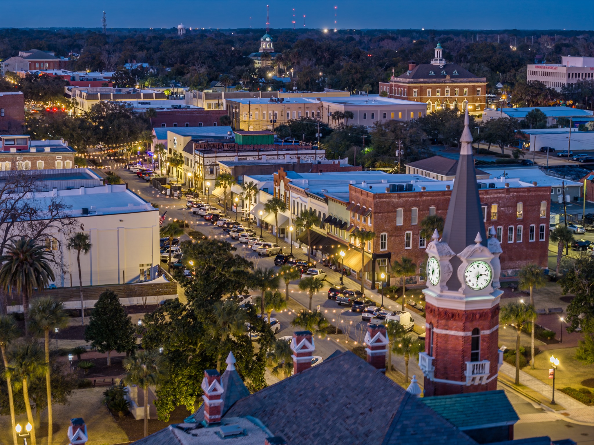 Historic downtown Brunswick at dusk